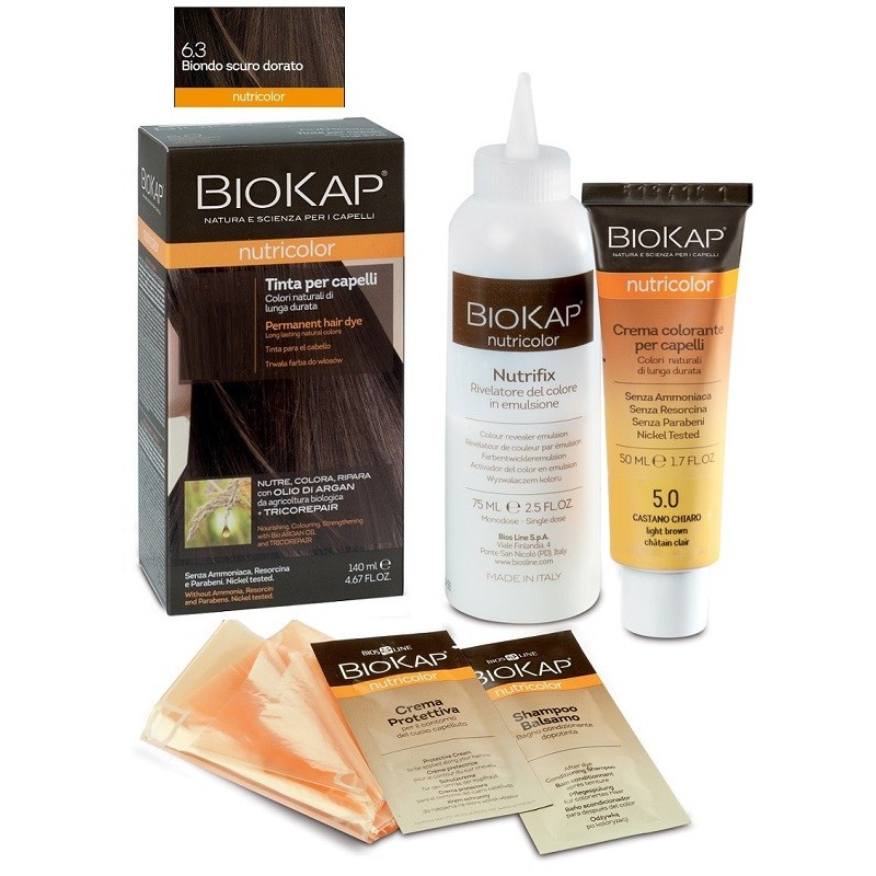 Bios Line Biokap Nutricolor 6,3 Biondo Oro Scuro Tinta Tubo + Flacone Biokap - 1