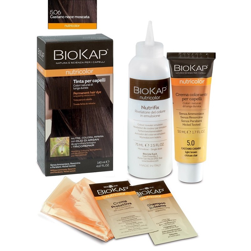 Bios Line Biokap Nutricolor 5,06 Castano Noce Moscata Tinta Tubo + Flacone Biokap - 1