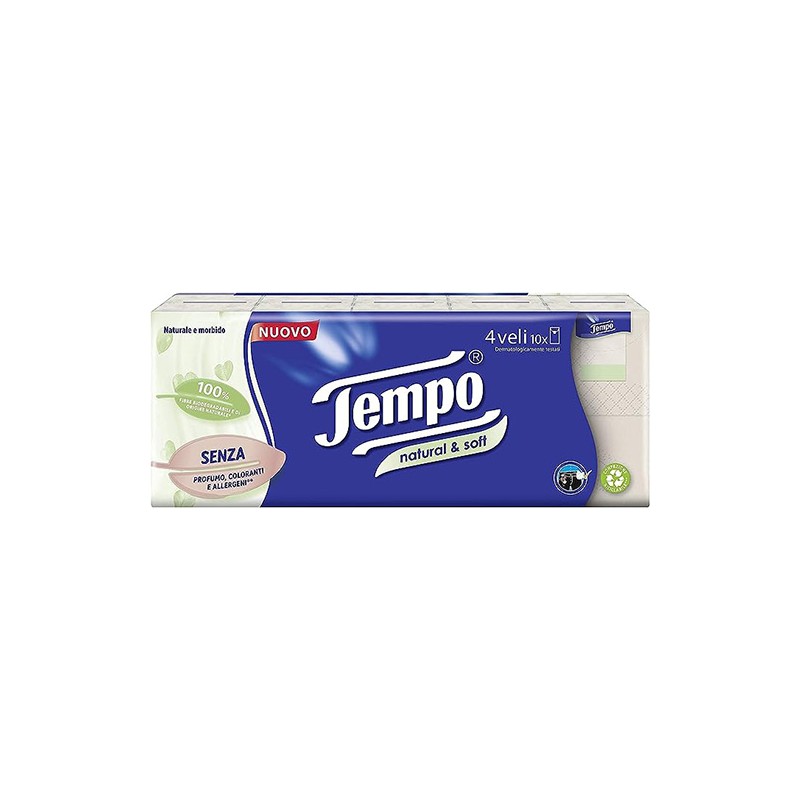 Essity Italy Tempo Fazzoletti Natural&soft 10 Pezzi Da 9 Fazzoletti Essity Italy - 1