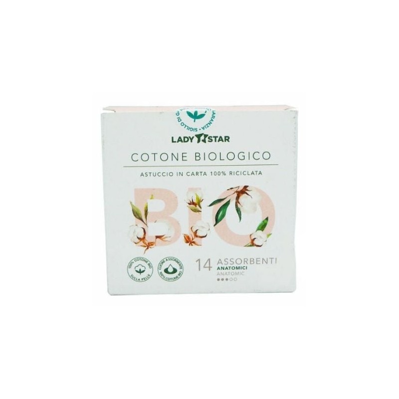 Ladystar Assorbenti Esterni 100% Cotone Bio Anatomici 14 Pezzi Farvima Medicinali - 1