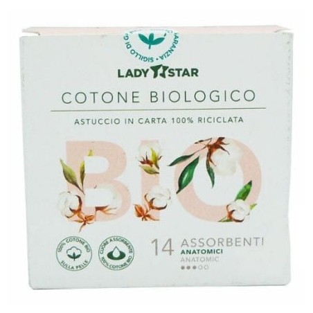 Ladystar Assorbenti Esterni 100% Cotone Bio Anatomici 14 Pezzi Farvima Medicinali - 1