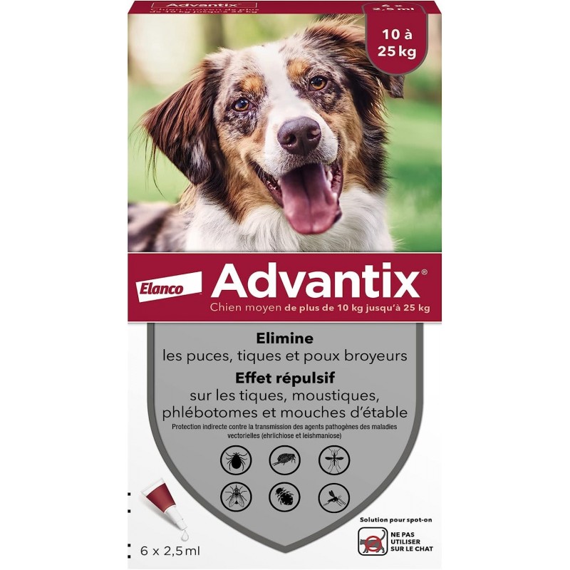 ADVANTIX SPOT ON*soluz 6 pipette 2,5 ml 250 mg + 1.250 mg cani da 10 a 25 kg - Antiparassitari per cani - 103628057 - Advanti...