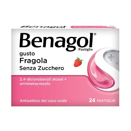 in vendita online su www.tuttofarma.it Benagol Gusto Fragola Senza Zucchero per Mal di Gola 24 Pastiglie Reckitt Benckiser - 1