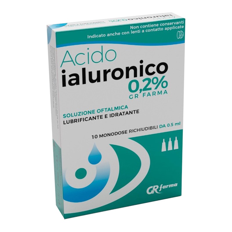 Gr Farma Soluzione Oftalmica Lubrificante E Idratante Acido Ialuronico 0,2% 10 Monodose Richiudibili Da 0,5 Ml Gr Farma - 1