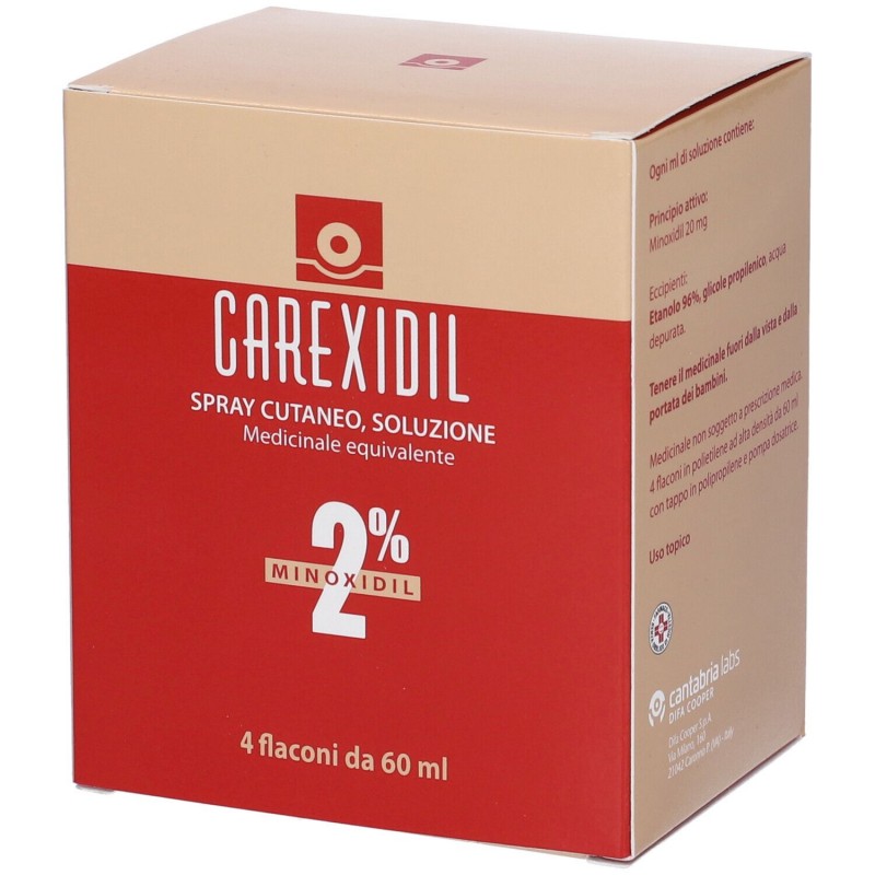 Carexidil 2% Spray Cutaneo per Calvizie Minoxidil 4x60ml Soluzione Carexidil - 1